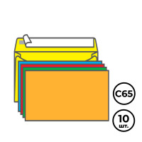 Конверт горизонтальный KurtStrip, формат С65 (114*229 мм), ассорти, отрывная лента, 10 шт/упак