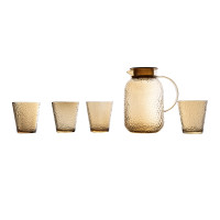Набор Yiwumart Кувшин + 4 стакана, 19,5*8,1 см, стекло и пластик, прозрачно-коричневый, 1,3 л