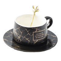 Чашка для кофе Mycup*CN, 220 мл, блюдце, ложка, керамика-металл,черно-белый
