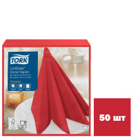 Салфетки Tork Premium Linstyle, 1-слойные, 50 шт., размер листа 39*39 см, красные