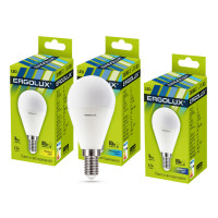 Лампа светодиодная Ergolux LED-G45-9W-E14-3K, 9 Вт, 3000К, теплый белый свет, E14, форма шар
