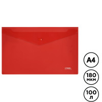 Папка-конверт с кнопкой Стамм, A4, 180 мкм, прозрачная, красная