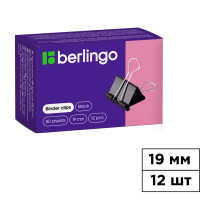 Зажимы для бумаг Berlingo, 19 мм, 12 шт., черные