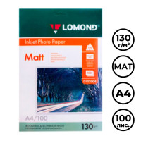 Фотобумага Lomond, A4 формат, 130 г/м2, 100 листов, матовая