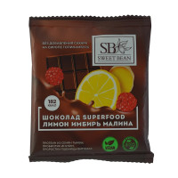 Шоколад Superfood "Sweet Bean", лимон, имбирь и малина, без сахара, 35 гр