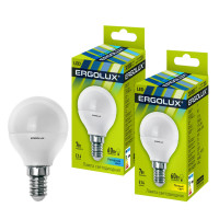 Лампа светодиодная Ergolux LED-G45-7W-E14-3K, 7 Вт, 3000К, теплый белый свет, E14, форма шар