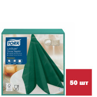 Салфетки Tork Premium Linstyle, 1-слойные, 50 шт., размер листа 39*39 см, зеленые, горная сосна
