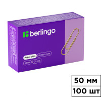 Скрепки канцелярские Berlingo, 50 мм, 100 шт., золотистые