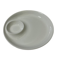 Тарелка Yiwumart, с отделением под соус, фарфор, диаметр 22,5 см, белая